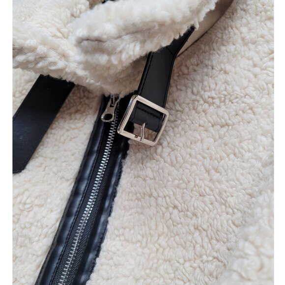 NWT Tankaneo Sherpa Moto Leather Patchwork Zip Up Coat XL - Picture 6 of 15